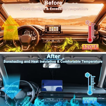 Windshield Sun Shade for Honda CRV 2023-2025 2026, Premium 310T Reflective Polyester UV Blocker, Lightweight Foldable Sun Visor with Storage Pouch - Image 2