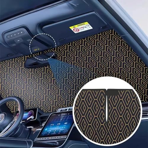 GWUSKDT Foldable Windshield Sunshade Iridescent Heat Shield with Reflective Polyester Fabric UV Protection Car Sun Shade with Memory Steel Frame Keeps Interior Cool & Protects Dashboard (58 x 31 in) - Image 2