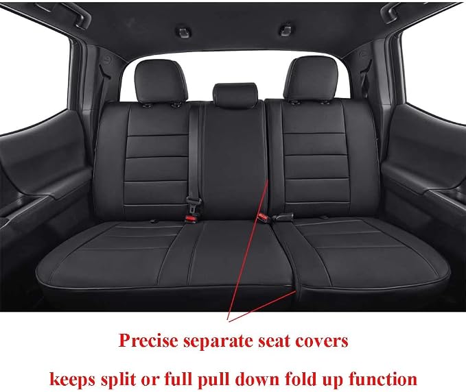 EKR Custom Fit Tacoma Rear Car Seat Covers for Toyota Tacoma 2016 2017 2018 2019 2020 2021 2022 2023 Double Cab/Crew Cab - Second Row Only,Faux Leather(Black) - Image 2