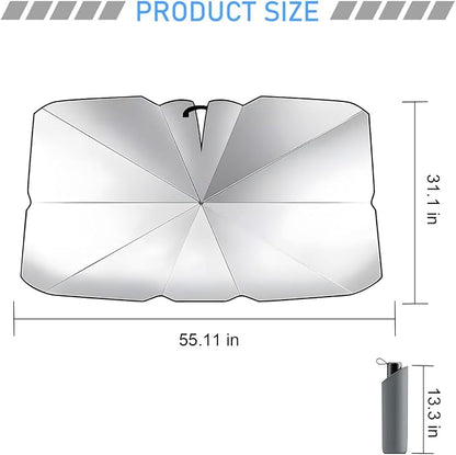 Car Windshield Sun Shade Umbrella, Foldable Front Window Sun Blocker Cover to Keep Cool and Protect Interior, UV & Heat Protection Auto Windshield Sunshade, Universal Fit (55.12 x 31.1) - Image 2
