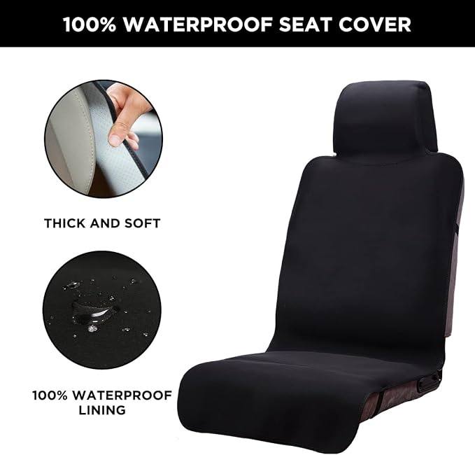 Neoprene Waterproof Car Seat Cover, Black 1pc, Non-Slip | Car Seat Protector, Sweat-proof, Universal Fit SUV & Truck, Machine Washable, For Gym, Yoga, Pets, Workout, Beach, Swimming - Image 2