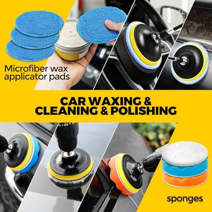 Holikme 22Pack Drill Brush Attachments Set, Scrub Pads & Sponge, Buffing Pads, Power Scrubber Brush, Car Polishing Pad Kit,Wax Applicator Pad,Car Cleaning Kit，Cleaning Supplies，Masonry Brushes,Black - Image 4