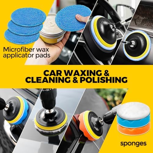 Holikme 22Pack Drill Brush Attachments Set, Scrub Pads & Sponge, Buffing Pads, Power Scrubber Brush, Car Polishing Pad Kit,Wax Applicator Pad,Car Cleaning Kit,Cleaning Supplies,Masonry Brushes,White - Image 4