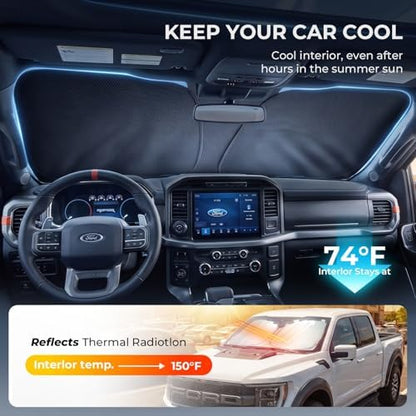 [2026 Upgraded] DooGooCoo Windshield Sun Shade for Toyota Tacoma 2024-2025 2026 [Cooling Ice-Crystal, 100% Sun Block] Car Sunshade Windshield for Truck Tacoma Sun Shade, Custom Fit for Toyota Tacoma. - Image 3