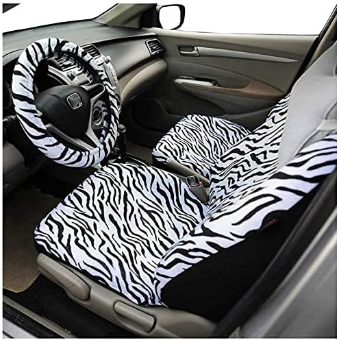 AUTOFAN Zebra Car Seat Covers for Full Set with 2 Seat Belt Pads & Universal 15 Inch Steering Wheel Cover Fit for Cars, Trucks, SUV, or Van - Image 3