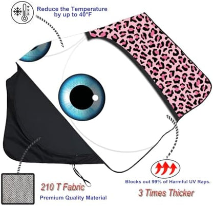 Gven Windshield Sun Shade Car Sun Shade 2025 Pink Car Accessories for Women Shades for Front Window Girly Windshield Cover Sunshades for Summer Heat Portection(Pink Leopard, L) - Image 6