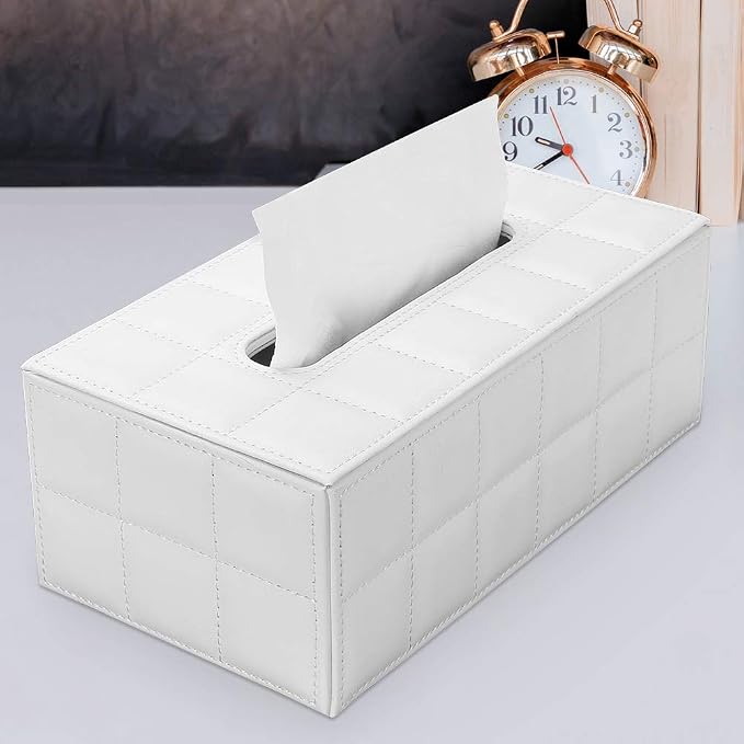 KINGFOM Rectangular Tissue Box Cover, Imitation Suede PU Leather Tissue Box Holder, Facial Napkin Paper Dispenser for Home Office Car Automotive Decoration with Magnetic Bottom(Soft White) - Image 9