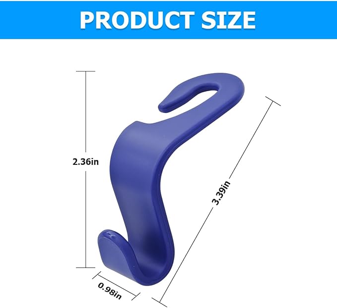 4 Pack Car Seat Headrest Hooks for Vehicle Seats, Blue | rear-row hanging storage, supports bags coats and groceries, fits matching headrest posts, interior accessory - Image 3