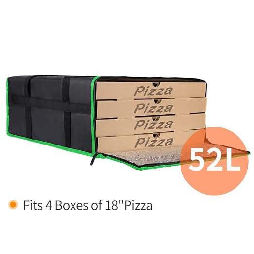 Bodaon Insulated Pizza Delivery Bag, 20" x 20" x 8" Pizza Warmer Bags for Carry Hot, Black with Green Edge, 1-Pack - Image 4