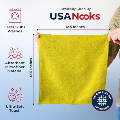 USANOOKS Microfiber Cleaning Cloth Yellow - 24 Pcs 12.5"x12.5" - High Performance - 1200 Washes, Ultra Absorbent Towels Weave Grime & Liquid for Streak-Free Mirror Shine - Car Washing Cloth - Image 2
