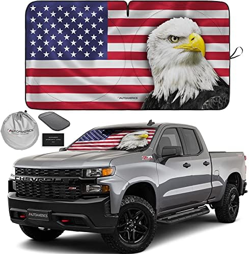 Autoamerics 1-Piece Windshield Sun Shade New American Eagle Flag USA Patriotic Design - Foldable Car Front Window Sunshade for Sedans SUV Truck - Blocks Max UV Rays and Keeps Your Vehicle Cool - Large by AutoamericsUS