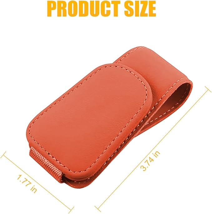 AICEL 2PCS Sunglasses Holders for Car Sun Visor, Magnetic Clip, Orange | Leather Eyeglasses Hanger Mounter, Magnetic Glasses Holder and Ticket Card Clip, Car Accessories, Universal Fit - Image 2