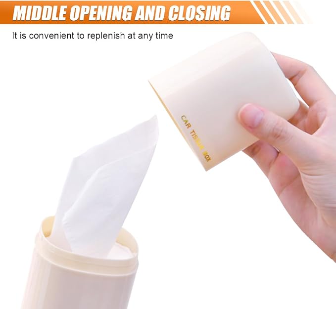 YoRise Car Tissue Holder, Waterproof Plastic Auto Facial Tissues Cylinder Box, Portable Paper Towel Tube Container for Travel, Vehicle Napkin Organizer for Car Cup Holder, Home, Office (Beige) - Image 5