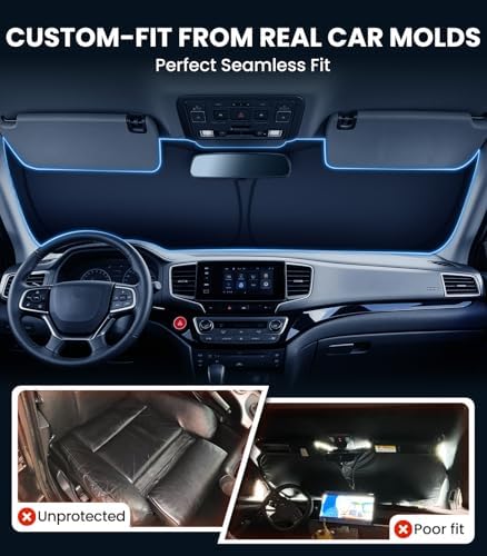 Zanch Custom Windshield Sun Shade for Honda Pilot 2016-2026, 7-Layer UV & 100% Sun Blockage, 3D Scanned Fit, Interior Protection, Keep Car Cooler, Easy Storage & Foldable Accessories - Image 3
