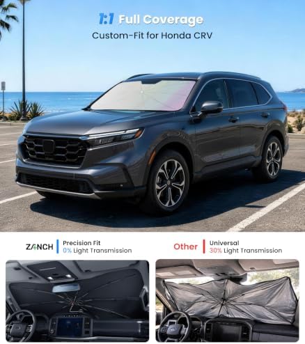 Zanch 2026 Upgraded Windshield Sun Shade Umbrella: Custom Fit for Honda CRV 2016-2026 Front Window Sunshade, Block UV Rays & Keep Car Cool, 1:1 Scan for CRV, No Gaps & No Scratches. - Image 2