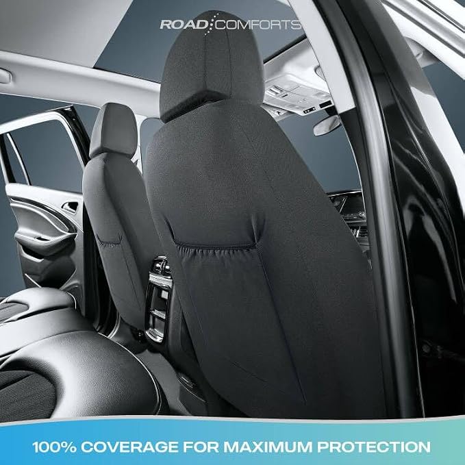 Road Comforts Car Seat Covers for Front Seat, Low Back Heavy Duty Breathable Flax Seat Protector, Airbag, Not Seat Belt Compatible, Washable Seat Cover Fits for Most Cars, Trucks, SUVs, Vans Black - Image 3