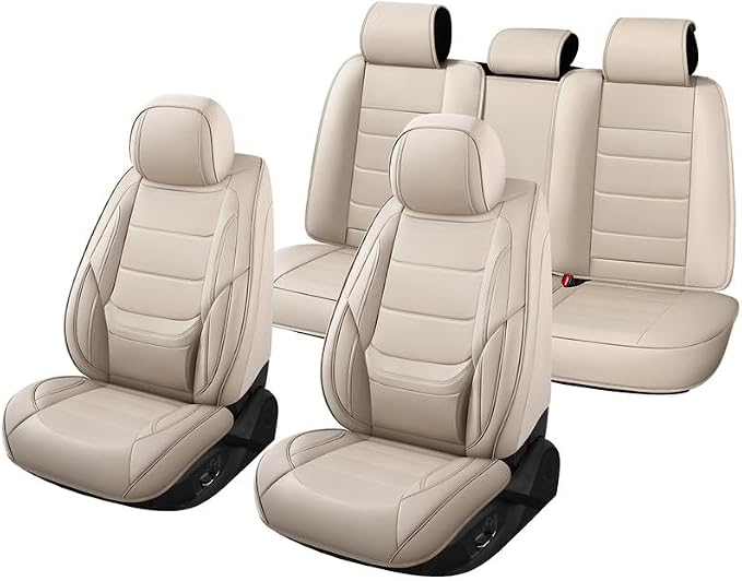 Car Seat Covers Full Set Custom Fit For Lexus ES350 2007-2026, Beige | Lumbar Support, Premium Faux Leather, Breathable, Anti-Slip, Airbag Compatible, Waterproof, Car Seat Protectors, 2 Row-5Seat - Image 8