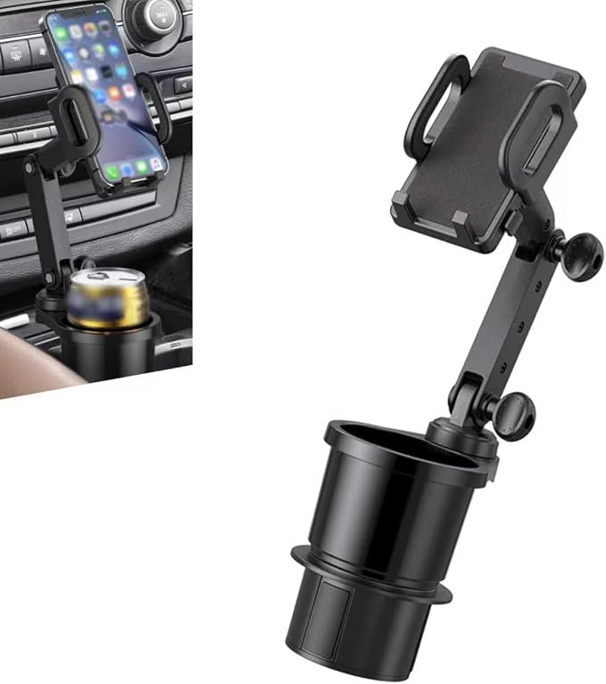 Car Cup Holder Mobile Phone Rack, Multi-Function 2 in 1 Cup Holder Expander, 360 Degrees Rotatable Automotive Phones Mount, Universal for Most Cars, Trucks, SUVs (Black) by Unknown