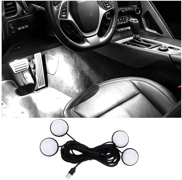 Car Interior LED Light, 4-in-1 USB Port Vehicle Under Dash Ambient Neon Lighting Decoration, Automotive Inside Foot Well Atmosphere Lamp, Universal Fit (White) by BCOWPV