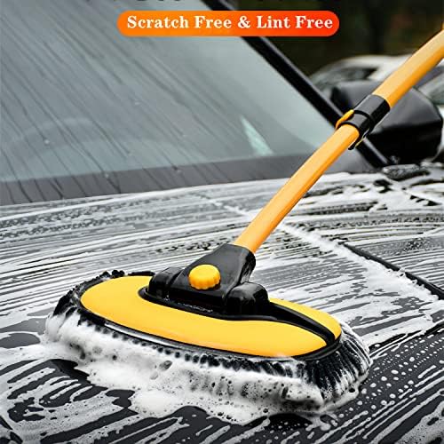 Mveqrrn15°Curved Chenille Car Wash Brush, Extendable Long Handle Mop-Yellow - Image 5