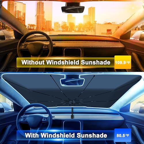 EcoNour Car Umbrella Windshield Sun Shade, Universal Fit Foldable Car & Truck Sun Shade | Double Layer Windshield Cover for SUV, Sedan & Truck | Sun Shade Cover for Front Baby Window Shades - 57"x30" - Image 2