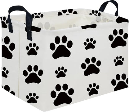 Rectangular Dog Basket,Nursery Hamper,Collapsible canvas kids toy storage box,Kids room storage basket,Pet decor(Dog paw) by FXOCSHE