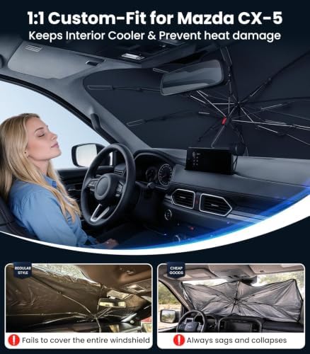 Zanch 2026 Upgraded Windshield Sun Shade Umbrella: Custom Fit for Mazda CX-5 2013-2025 Front Window Sunshade, Block UV Rays & Keep Car Cool, Precision 1:1 Scan for Mazda CX-5, No Gaps & No Scratches. - Image 2