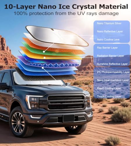 DMJN Front Windshield Sun Shade for Toyota Tacoma (2024-2026), [Nano Ice-Crystal Coatings] UPF50+ Heat & UV Block, Protect Car Interior & Keep Cool, Flodable Steel-Ring Car Cover for Summer - Image 3