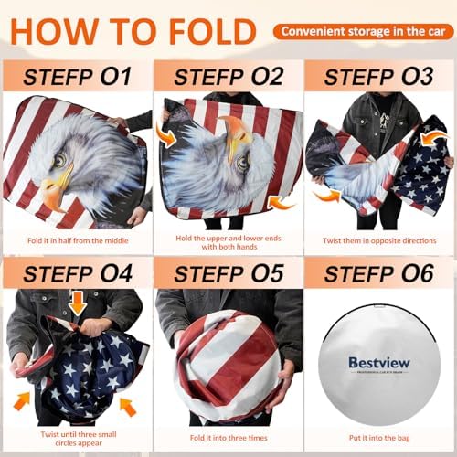 Bestview American Eagle Flag Windshield Sun Shade for 2010-2025 Dodge Ram 2500 3500,Custom Fit Foldable Front Window Sunshade Sun Visor Accessories Protector Block UV Rays Heat, Keep Your Car Cooler - Image 5