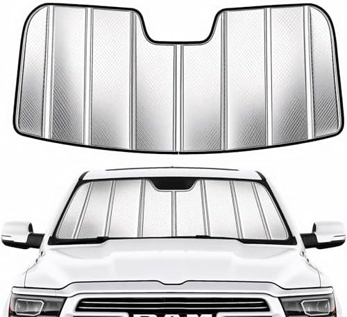 Custom Fit Windshield Sun Shade for Ram 2500/3500/4500/5500 2019-2026 with 5 inch Wide Sensor, Foldable 3-Layer High Reflective Silver Sunshade, Blocks UV Rays & Reduces Cabin Heat by Unknown