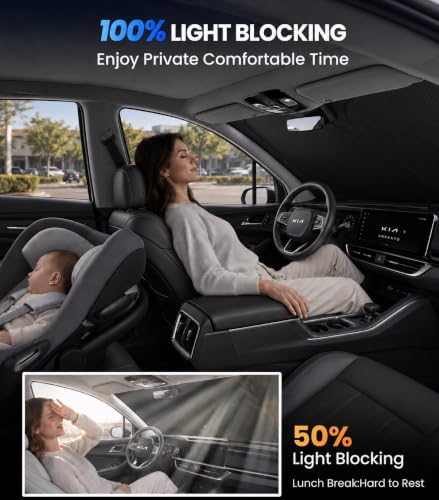 Zanch Windshield Sun Shade for Kia Sorento 2021-2026, 7-Layer Heat & UV Protection, 100% Light Blocking, 3D Scanned Custom Fit, Interior Protection, Keeps Cabin Cooler, Foldable SUV Accessories - Image 4