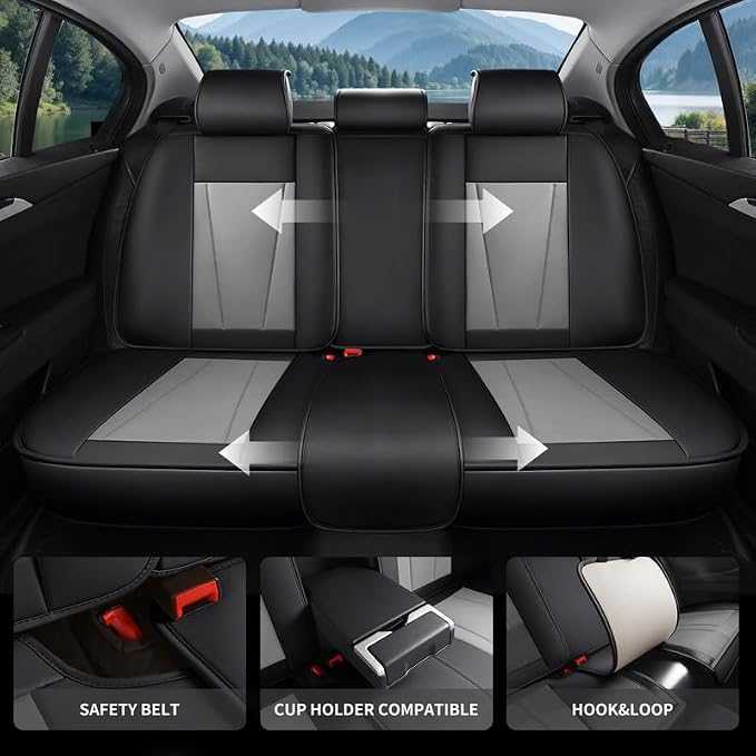 Car Seat Covers Full Set Fit For Hyundai Genesis 2009-2016 ,Black&Gray | Premium Faux Leather, Waterproof, Anti-Slip, Airbag Compatible, Breathable, Car Seat Protectors, 2 Rows 5 Seats - Image 4