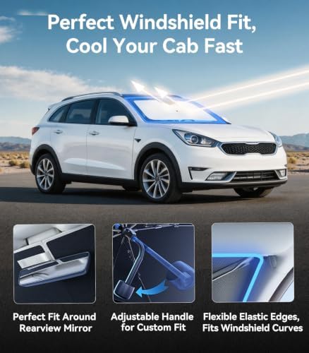 Nmoiss [Vinyl Coating Heat Shield] Windshield Sun Shade Umbrella Custom for Kia NIRO, Protect Car from Sun Rays & Heat Damage Keep Cool and Protect Interior - Image 5