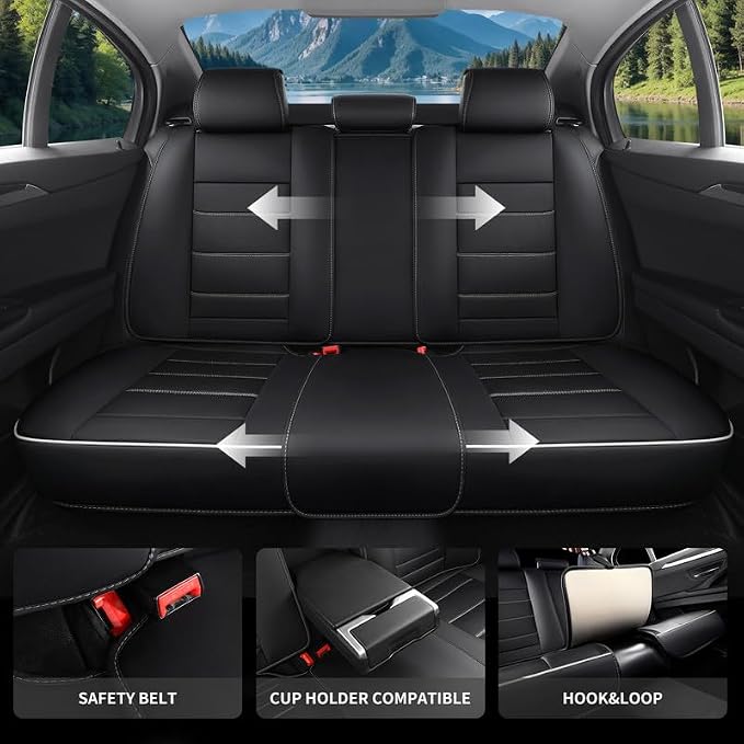 Car Seat Covers Full Set Custom Fit For Lexus ES300 1997-2003, Black&White | Lumbar Support, Premium Faux Leather, Breathable, Anti-Slip, Airbag Compatible, Waterproof, Car Seat Protectors, 2 Row-5Seat - Image 4