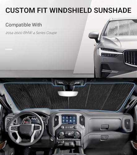 Pigenius Windshield Sun Shade for BMW 4 Series Coupe & M4 (F32/F82) 2014-2020, Fits 428i 430i 435i 440i M4, Reversible Silver/Black - Image 2