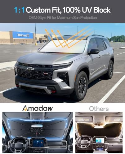 Windshield Sun Shade for Chevrolet Traverse/Suburban 2000–2026, Foldable Umbrella Sunshade with 100% UV Block, Multi-Layer Heat Insulation, Reinforced 10-Rib Frame, Keeps Car Cooler - Image 3