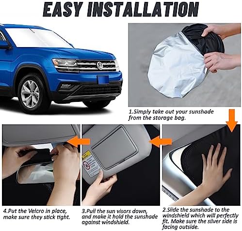 D-Lumina Windshield Sun Shade for Volkswagen Atlas 2018-2025 VW Atlas Cross Sport Accessories, Front Window Sunshade Sun Visor Protector Block UV Rays Heat, Foldable 2 Layers 210T Material - Image 4