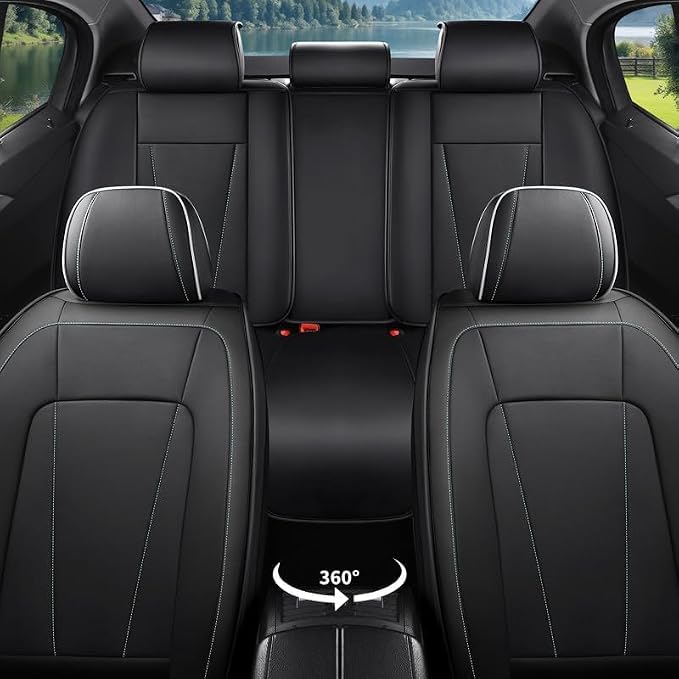 Car Seat Covers Full Set for Hyundai Genesis 2009-2016,Black&White | Premium Faux Leather, Waterproof, Anti-Slip, Airbag Compatible, Breathable, Car Seat Protectors, 2 Rows 5 Seats - Image 3