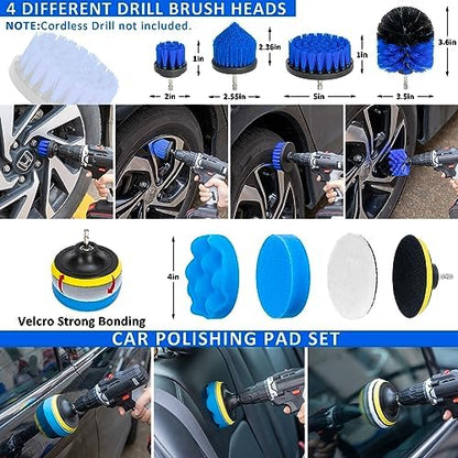 37Pcs Car Detailing Brush Set, Car Detailing Kit, Auto Detailing Drill Brush Set, Car Detailing Brushes, Car Wash Cleaning Tools Kit with Car Vacuum for Interior, Exterior, Wheels, Blue - Image 4