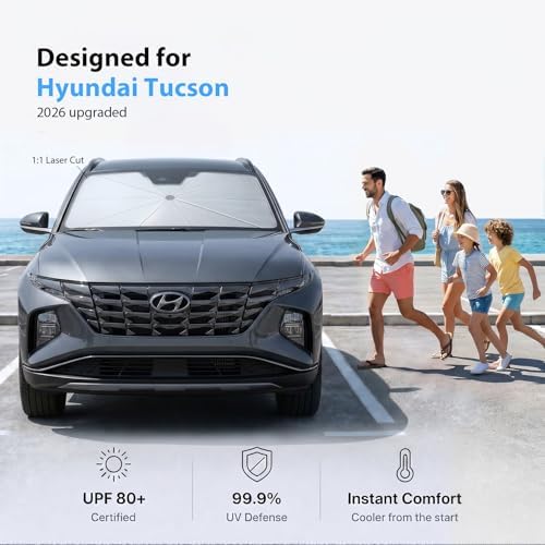 2026 Upgraded Windshield Sun Shade Umbrella for Hyundai Tucson [Precision Custom Fit, Superior UV & Heat Block] Cooling Tech Fabric, Durable Foldable with Storage Bag, Fits 2005-2026 - Image 2