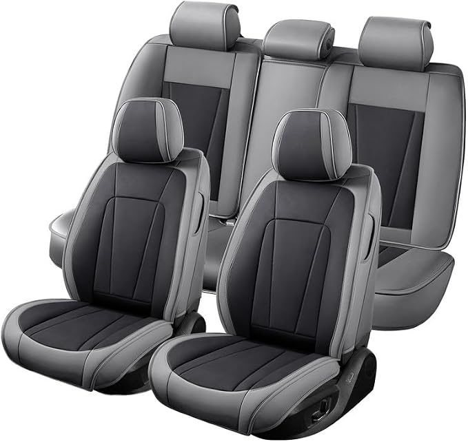 Car Seat Covers Full Set Custom Fit for Honda Civic 2000-2026 , Gray&Black | Premium Faux Leather, Waterproof, Anti-Slip, Airbag Compatible, Breathable, Car Seat Protectors, 2 Rows 5 Seats - Image 2