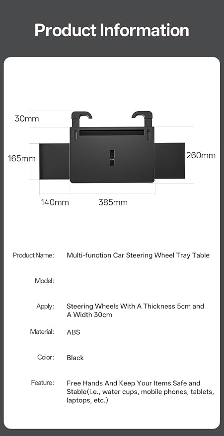 QRabbit 2-in-1 Extendable Steering Wheel Tray - Adjustable Car Desk for Laptop & Food Eating Table - Fits Most Large SUVs, Trucks & Vans, Portable for Travel, Work & Dining - Image 8