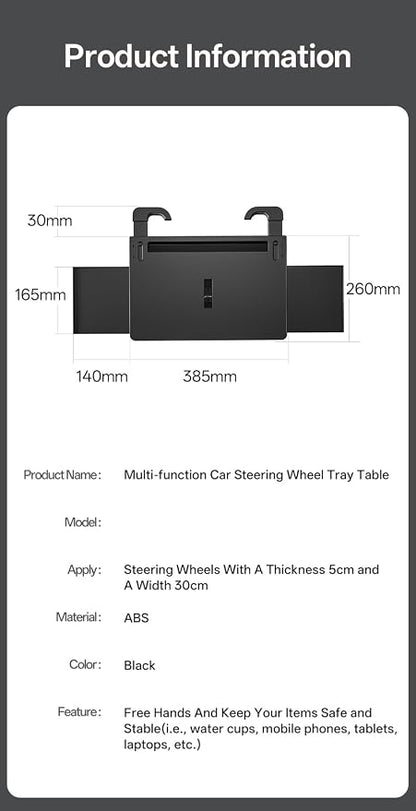 QRabbit 2-in-1 Extendable Steering Wheel Tray - Adjustable Car Desk for Laptop & Food Eating Table - Fits Most Large SUVs, Trucks & Vans, Portable for Travel, Work & Dining - Image 8