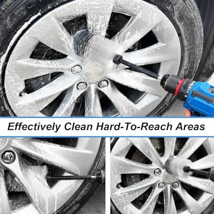 Wheel Brush Kit, Soft Drill Wheel Cleaner Brush, No Scratches Highly Dense Car Cleaning Brush Set for Wheels, Rims, Engines, Exhaust(White/Black,2Pcs) - Image 4