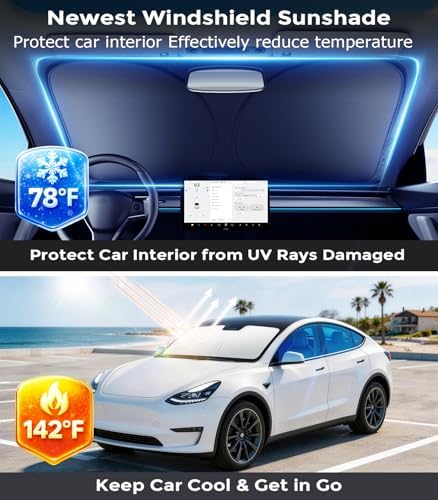 DMJN Front Windshield Sun Shade for Universal Large Size, [Nano Ice-Crystal Coatings] UPF50+ Heat & UV Block, Protect Car Interior & Keep Cool, Flodable Steel-Ring Car Cover for Summer - Image 2