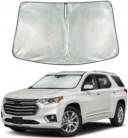 Windshield Sun Shade Custom Fit for 2018-2023 Chevrolet Traverse, Advanced Diamond-Patterned Heat Shield to Block UV Rays, Foldable Auto Window Visor, Precise Mirror Cutout by Giselia