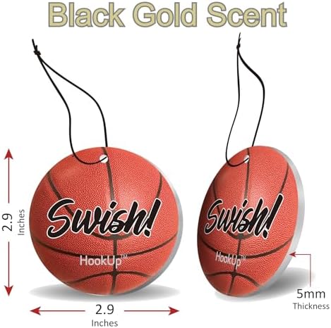 Basketball Car Air Freshener by HookUp - 25 Pack - Black Gold Scent (Extra Strong) | Unique Basketball Gift for Players, Coach, Fans | Hanging Car Accessory with Long Lasting Fresheners Smell - Image 2