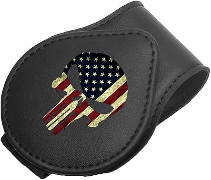 Sunglasses Holder for Car Leather Glasses Frame American Flag Skull | Eyeglass Hanger Card Clip for Car Sun Visor,Sunglasses Holder for Universal Car Visor(American Flag Skull A) - Image 2