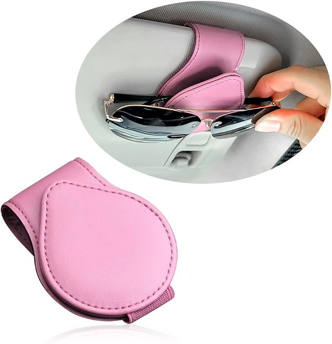OFBAND Magnetic Sunglass Holder for Visor, PU Leather Car Organizer, Universal Accessory (Pink) by OFBAND