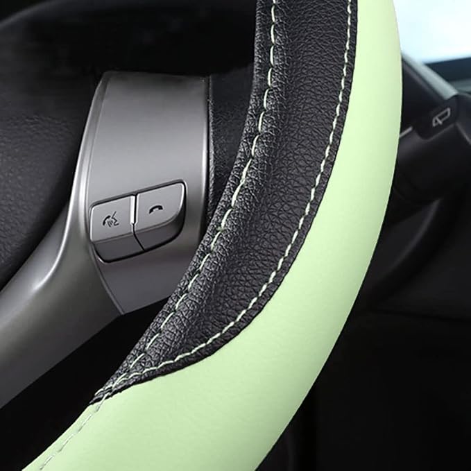 Leather Car Steering Wheel Cover, Universal Fit for Most Cars, Green | Microfiber Leather,Non-Slip Breathable Auto Steering Wheel Protector - Image 4